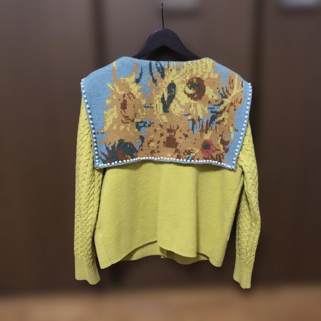 文*月様 花瓶の向日葵のセーターカーディガン