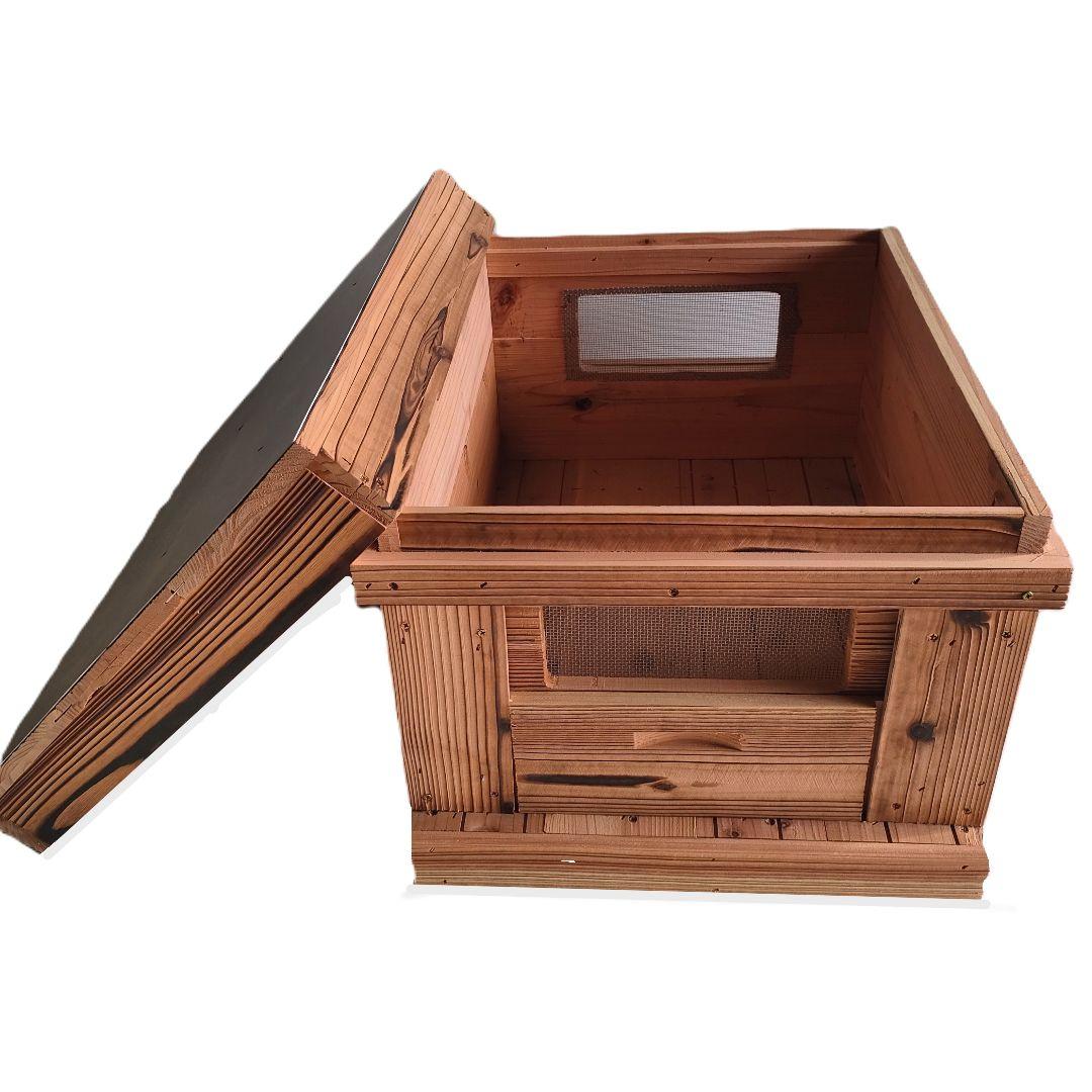 『みつばち巣箱＋巣箱用継箱のセット（巣枠無し）』焼杉 蓋上防水板張り（10枚箱）