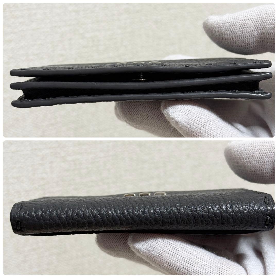 【未使用級】FENDI セレリア　名刺入れ　レザー　シルバー金具　シボ革