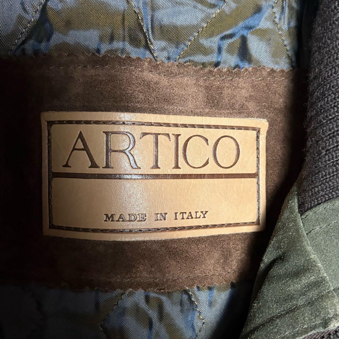 イタリア製 スエードレザージャケット 茶色×緑 XL 切り替えウールブルゾン