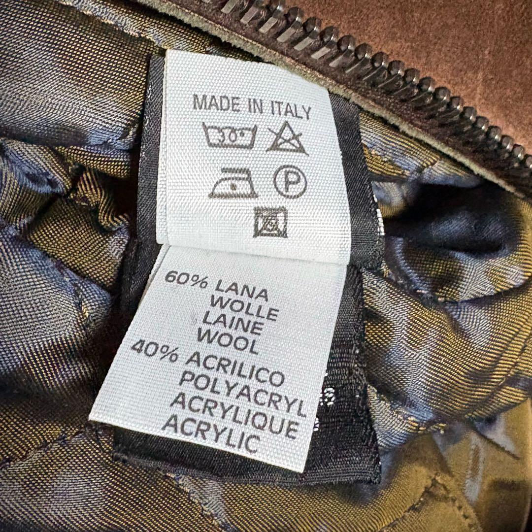 イタリア製 スエードレザージャケット 茶色×緑 XL 切り替えウールブルゾン
