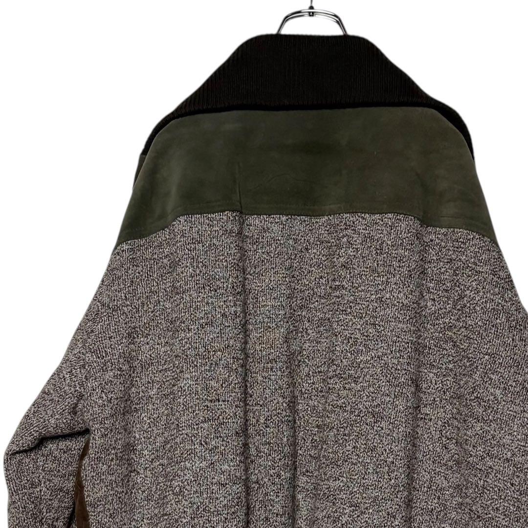イタリア製 スエードレザージャケット 茶色×緑 XL 切り替えウールブルゾン