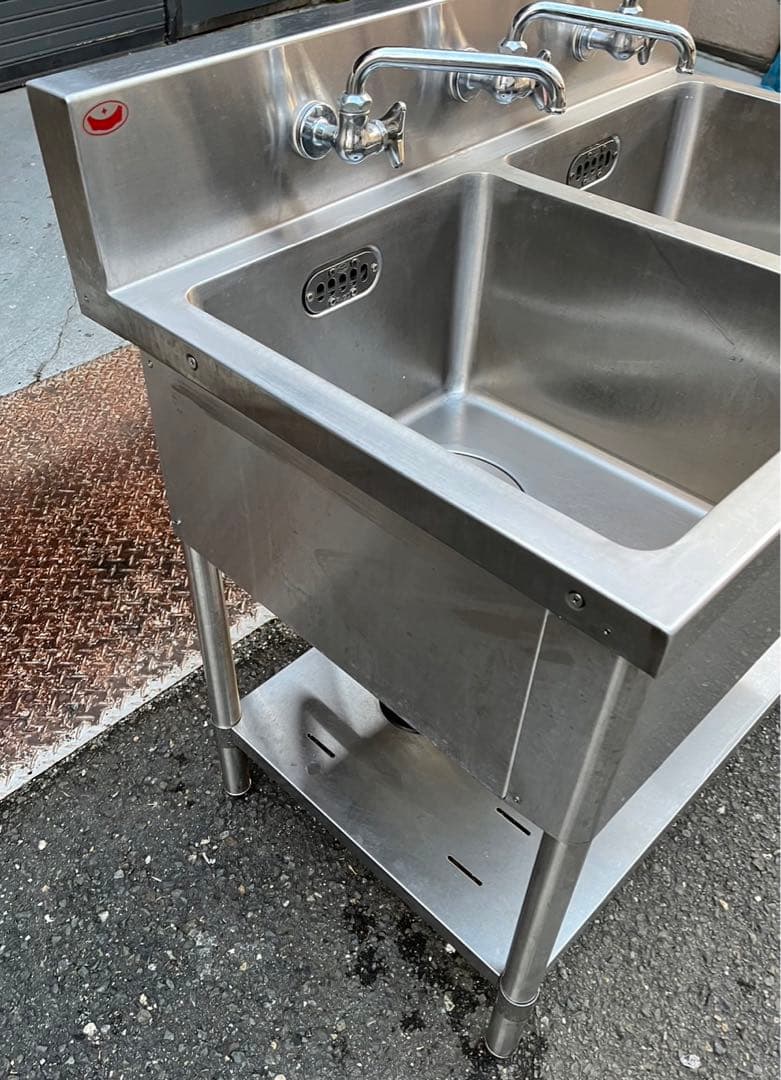 業務用 マルゼン 2槽シンク ３口蛇口付き 幅900×奥600×高さ800+BG