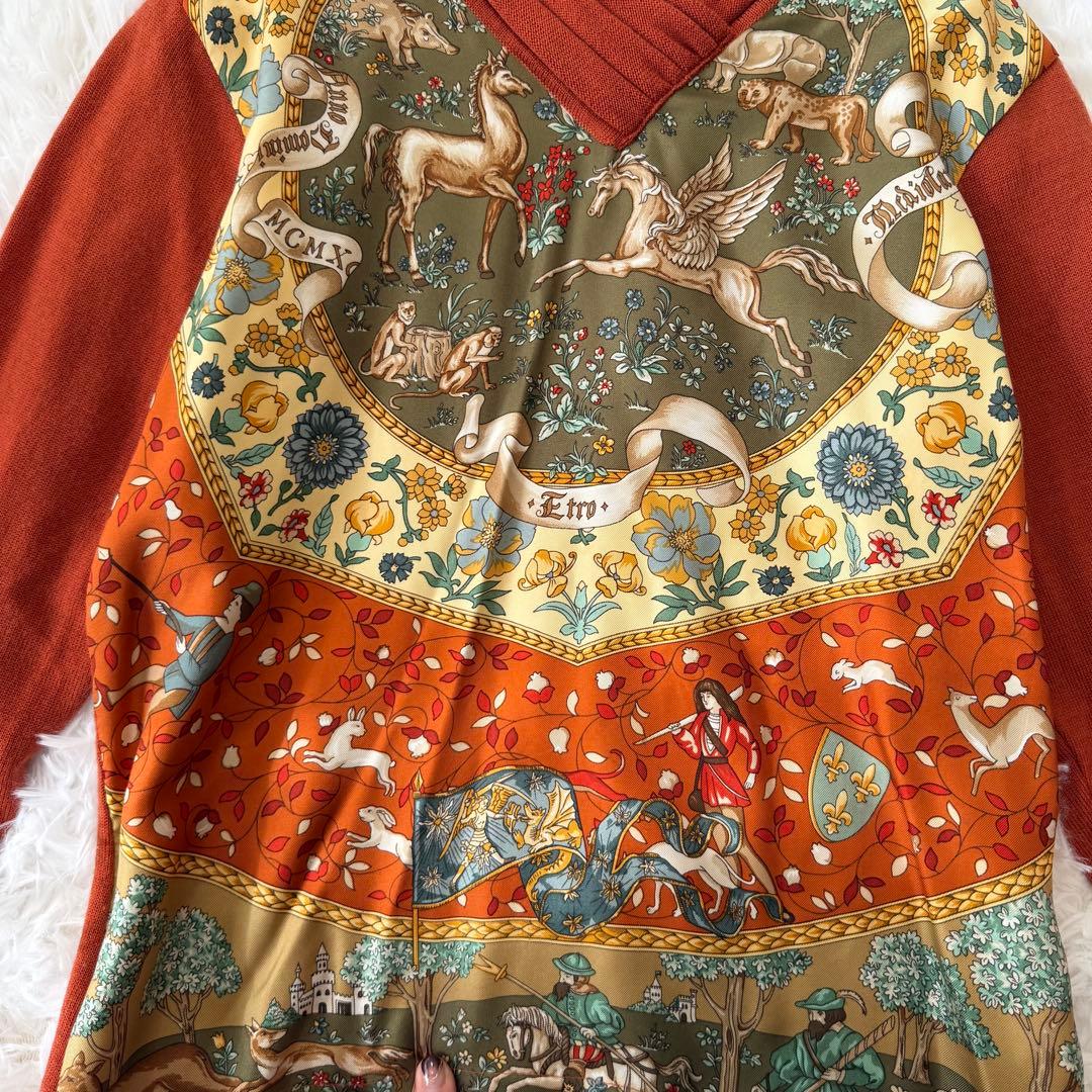 ETRO ミラノ　スカーフ柄　ウールトップス　シルク　長袖　重ね襟