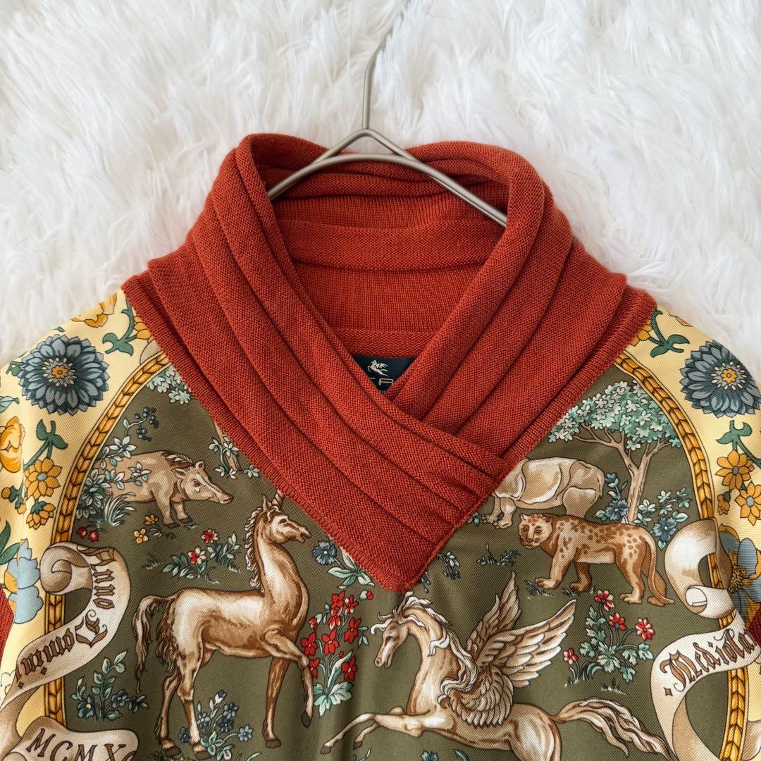 ETRO ミラノ　スカーフ柄　ウールトップス　シルク　長袖　重ね襟