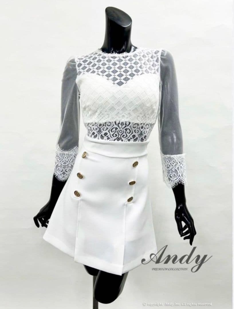 美品★Andy★切り替えレースドレス 白 S