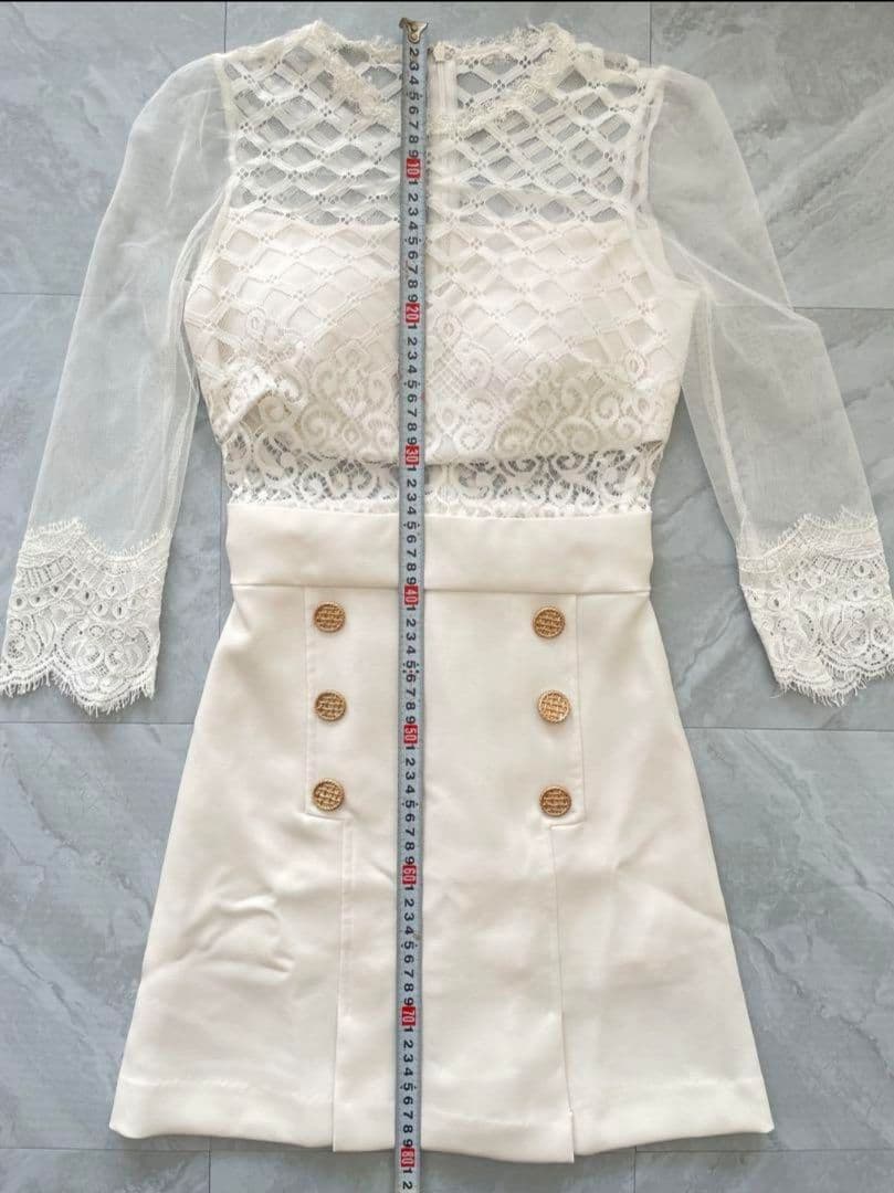 美品★Andy★切り替えレースドレス 白 S