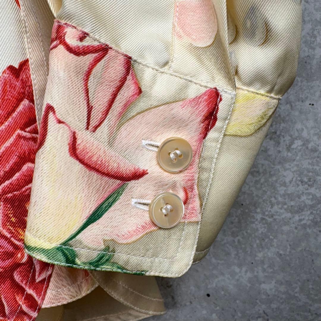 HERMES エルメス シルク100% シャツ 42 バラの雫　アイボリー