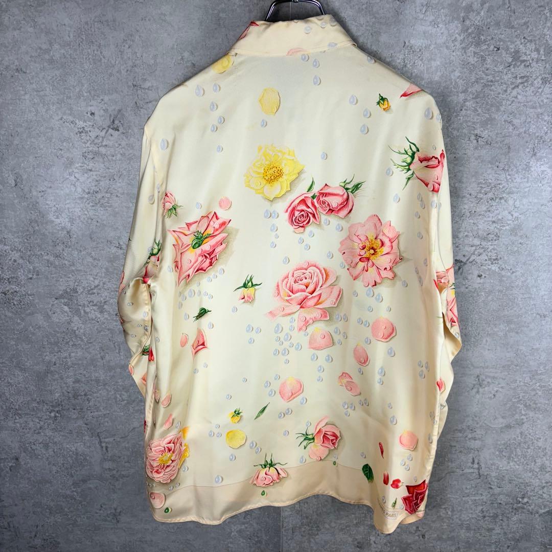 HERMES エルメス シルク100% シャツ 42 バラの雫　アイボリー