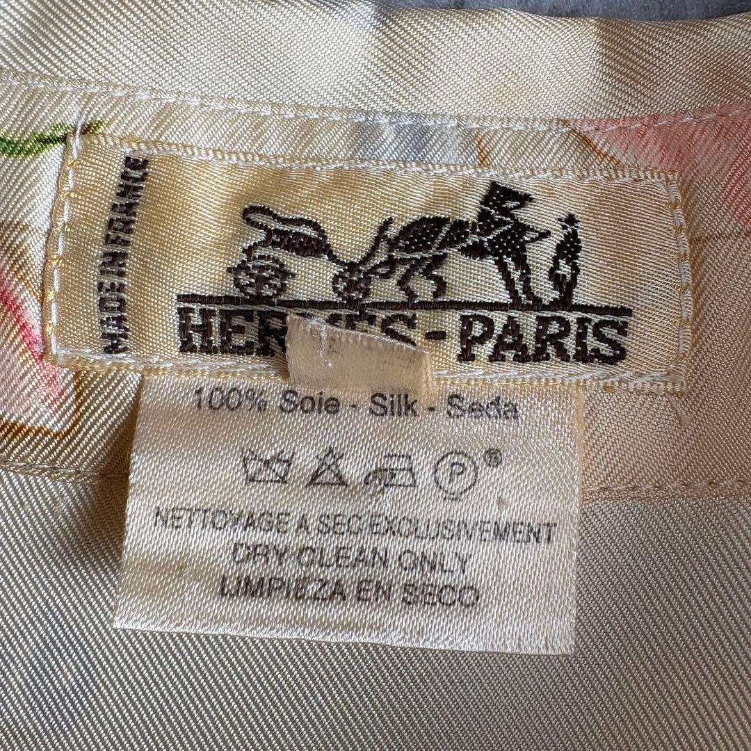 HERMES エルメス シルク100% シャツ 42 バラの雫　アイボリー