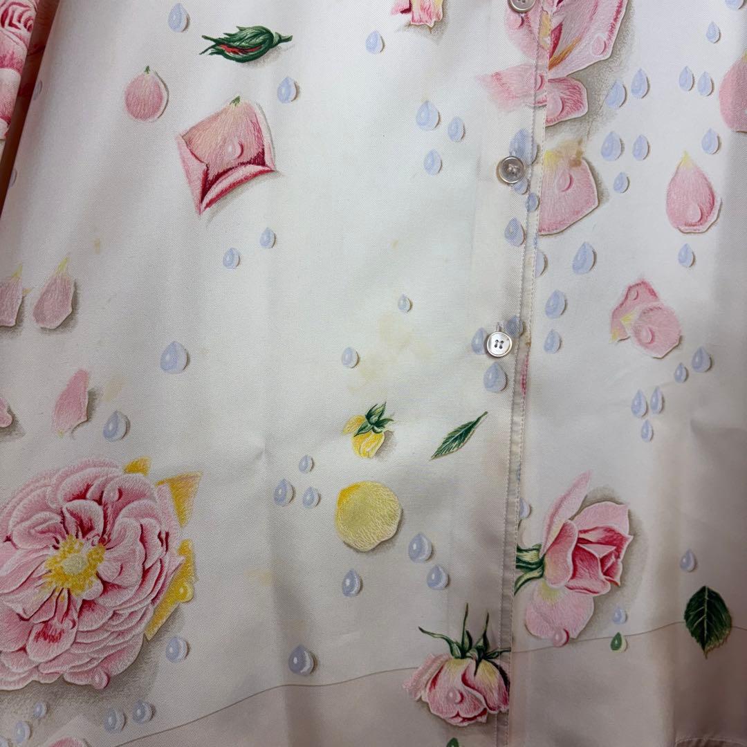 HERMES エルメス シルク100% シャツ 42 バラの雫　アイボリー