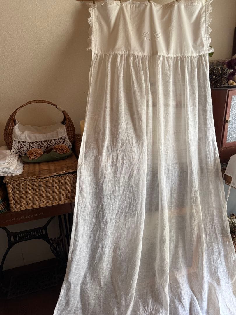 ご相談中ஐ⋆*フランスアンティークモノグラム入り・ナチュラルリネンカーテン