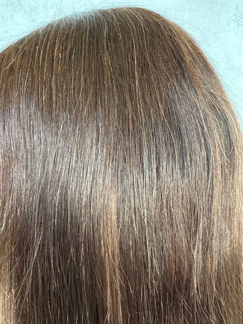 【新品】人毛100%フルウィッグ｜ブラウンハイライト｜自然なもみあげ｜ロング