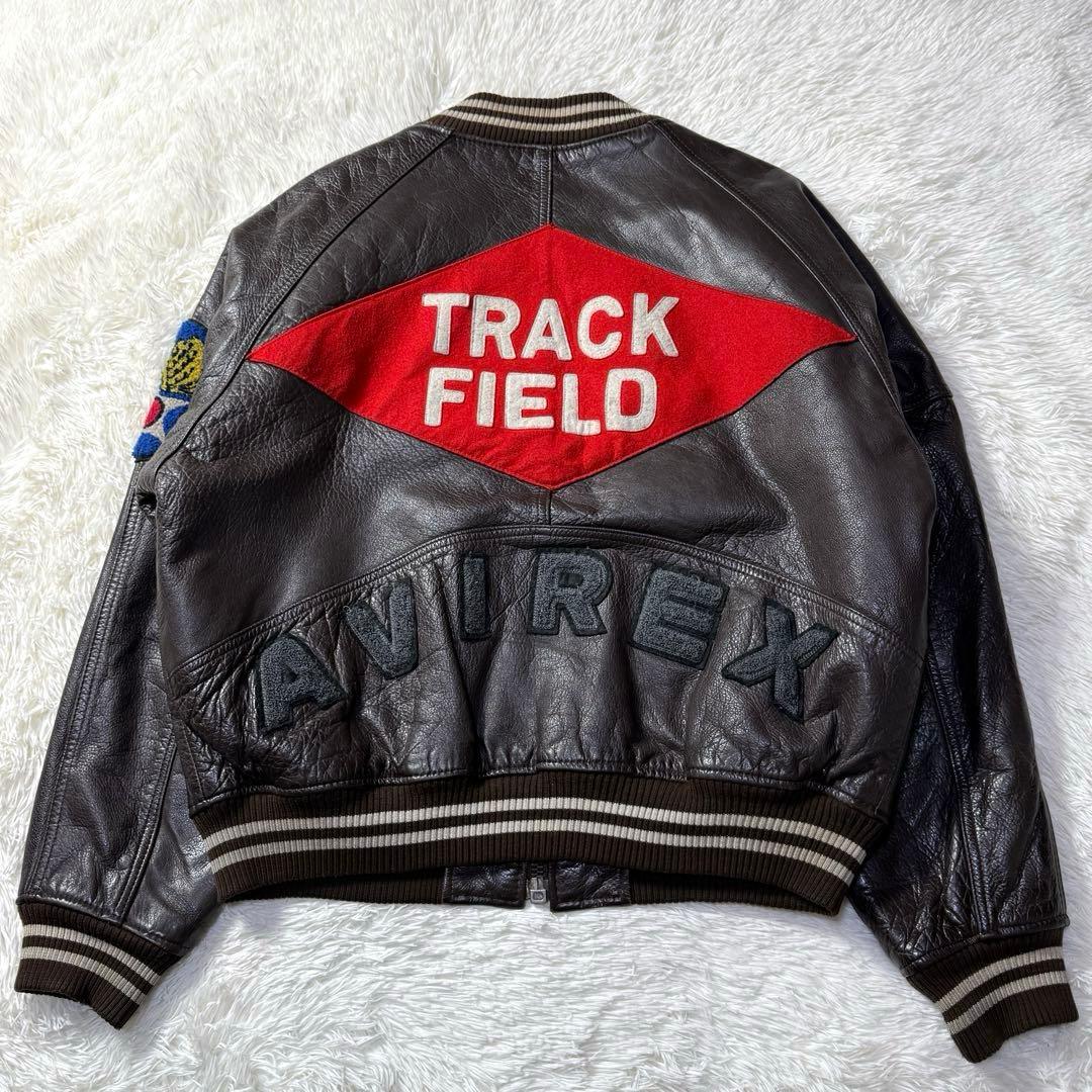 90s✨AVIREX アーチロゴ バーシティ オールレザージャケット M 短丈
