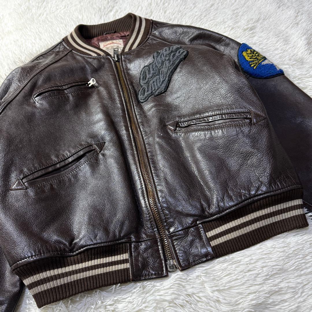 90s✨AVIREX アーチロゴ バーシティ オールレザージャケット M 短丈