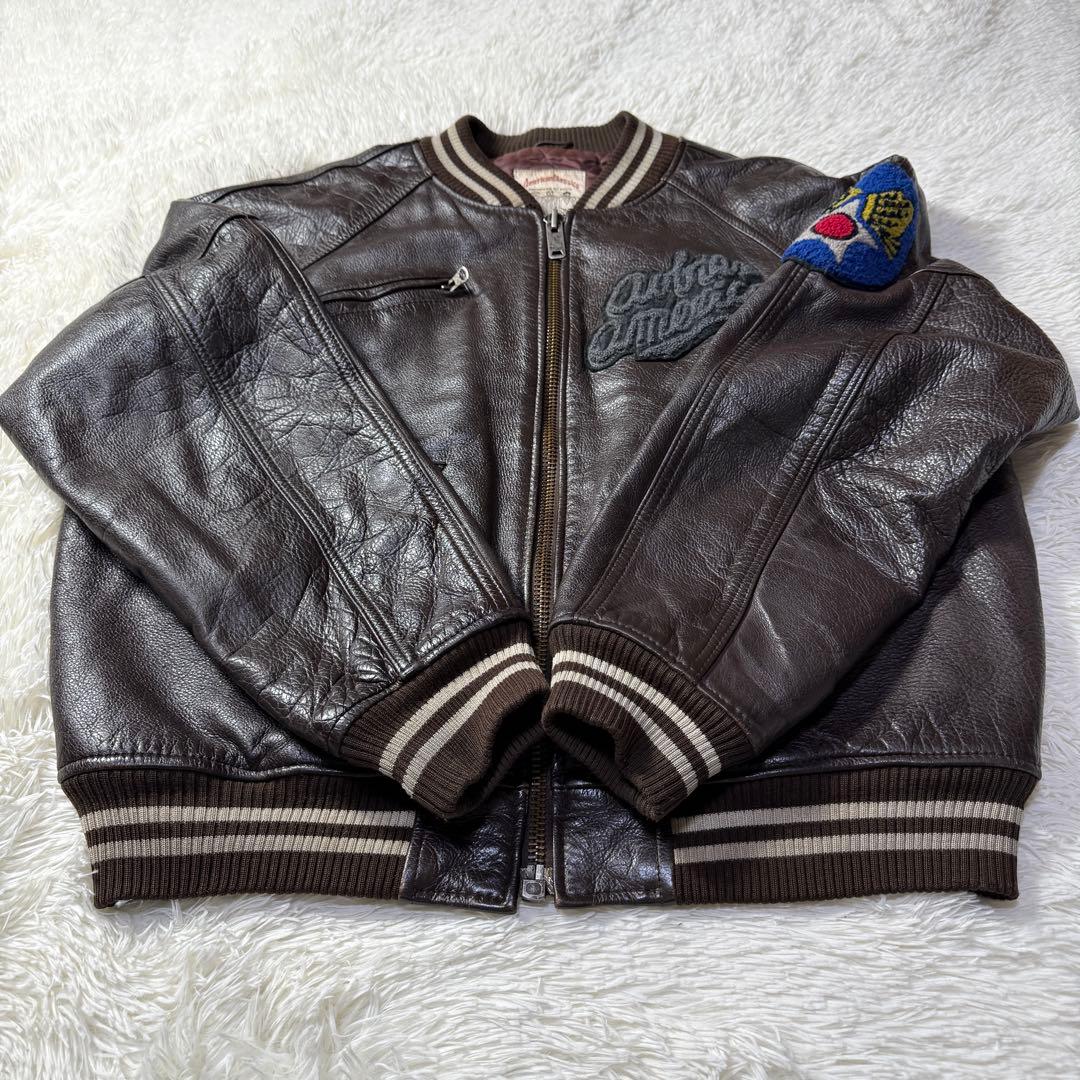 90s✨AVIREX アーチロゴ バーシティ オールレザージャケット M 短丈