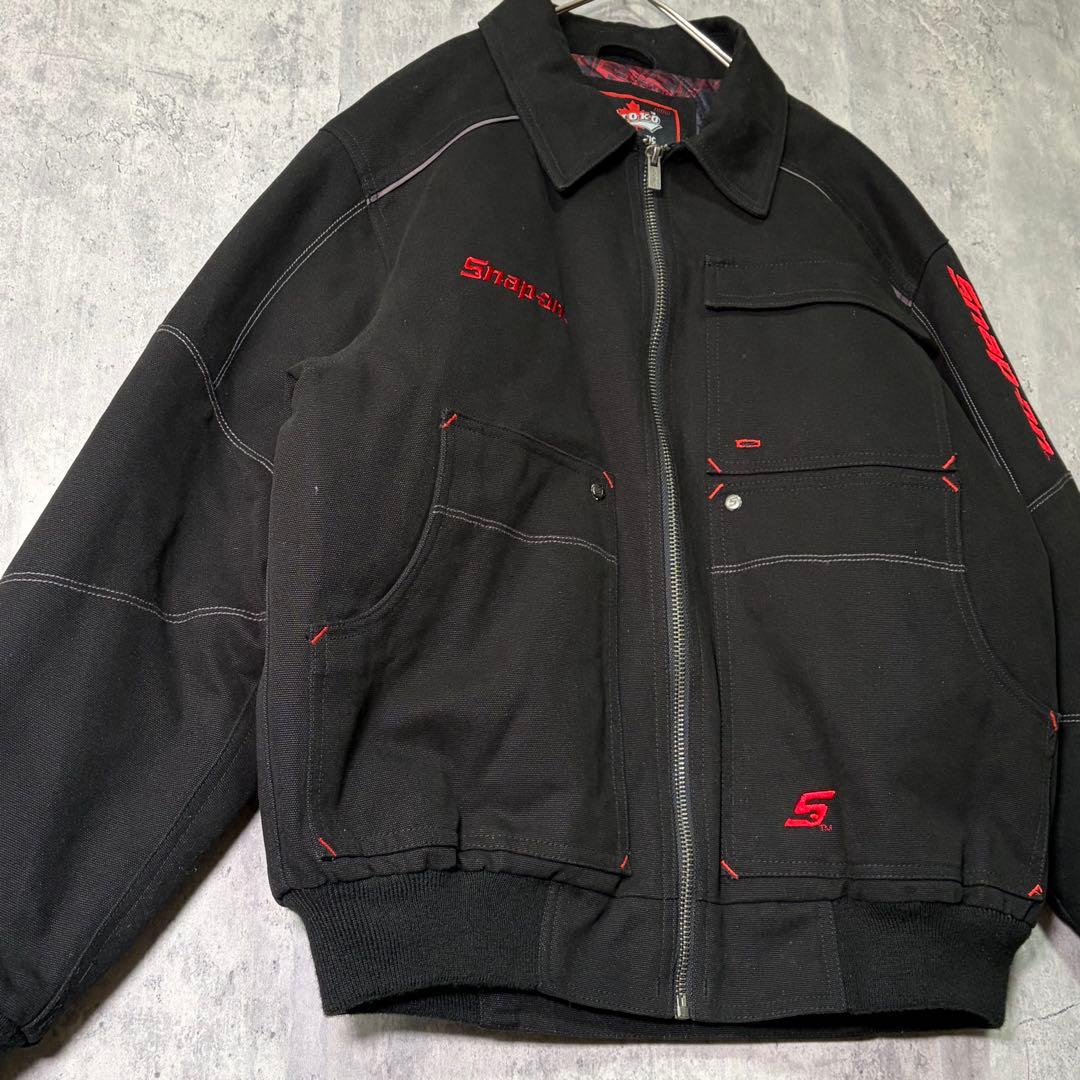 極美品 snap on ワークジャケット 刺繍ロゴ 中綿キルティング 黒 赤