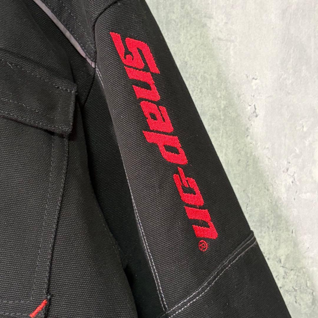 極美品 snap on ワークジャケット 刺繍ロゴ 中綿キルティング 黒 赤