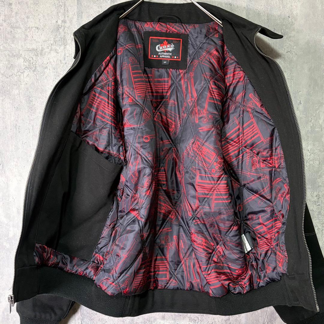 極美品 snap on ワークジャケット 刺繍ロゴ 中綿キルティング 黒 赤