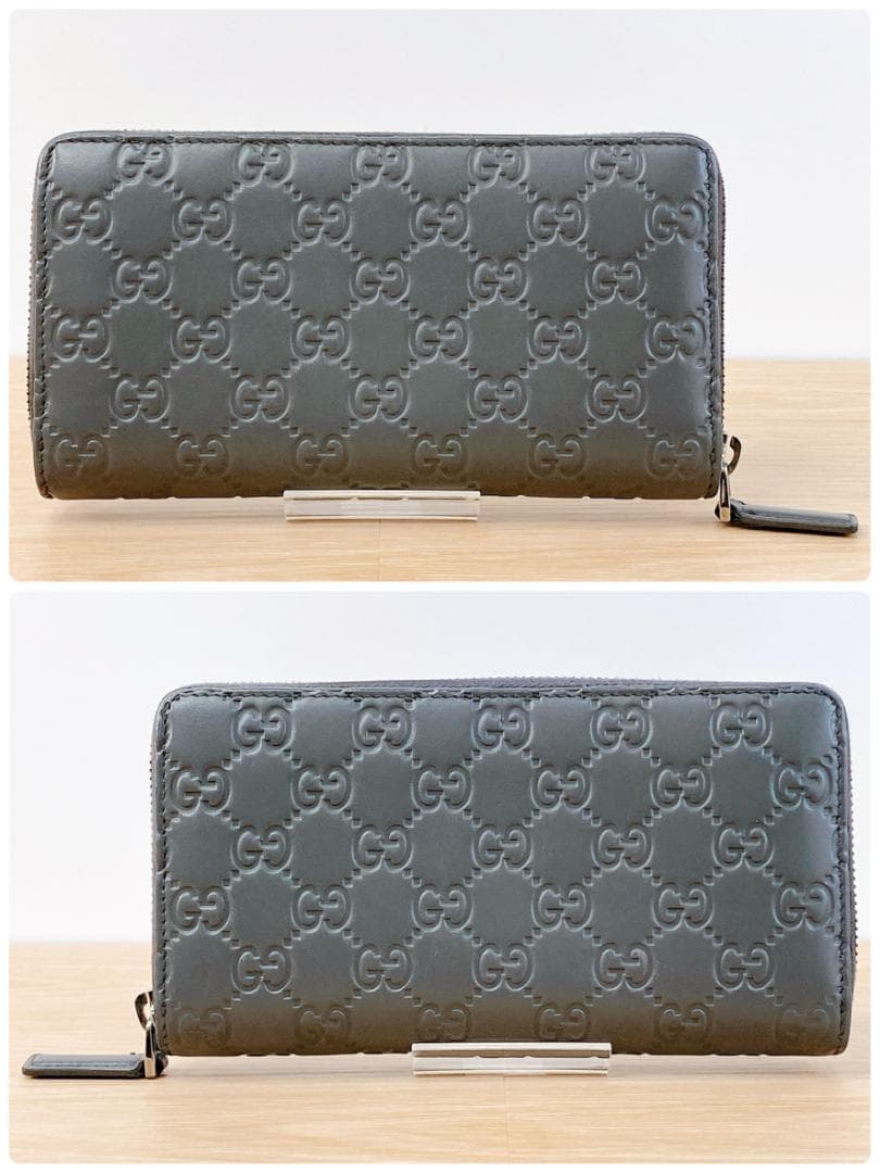 グッチ 長財布 ラウンドジップ インターロッキング GG柄 グレー レザー