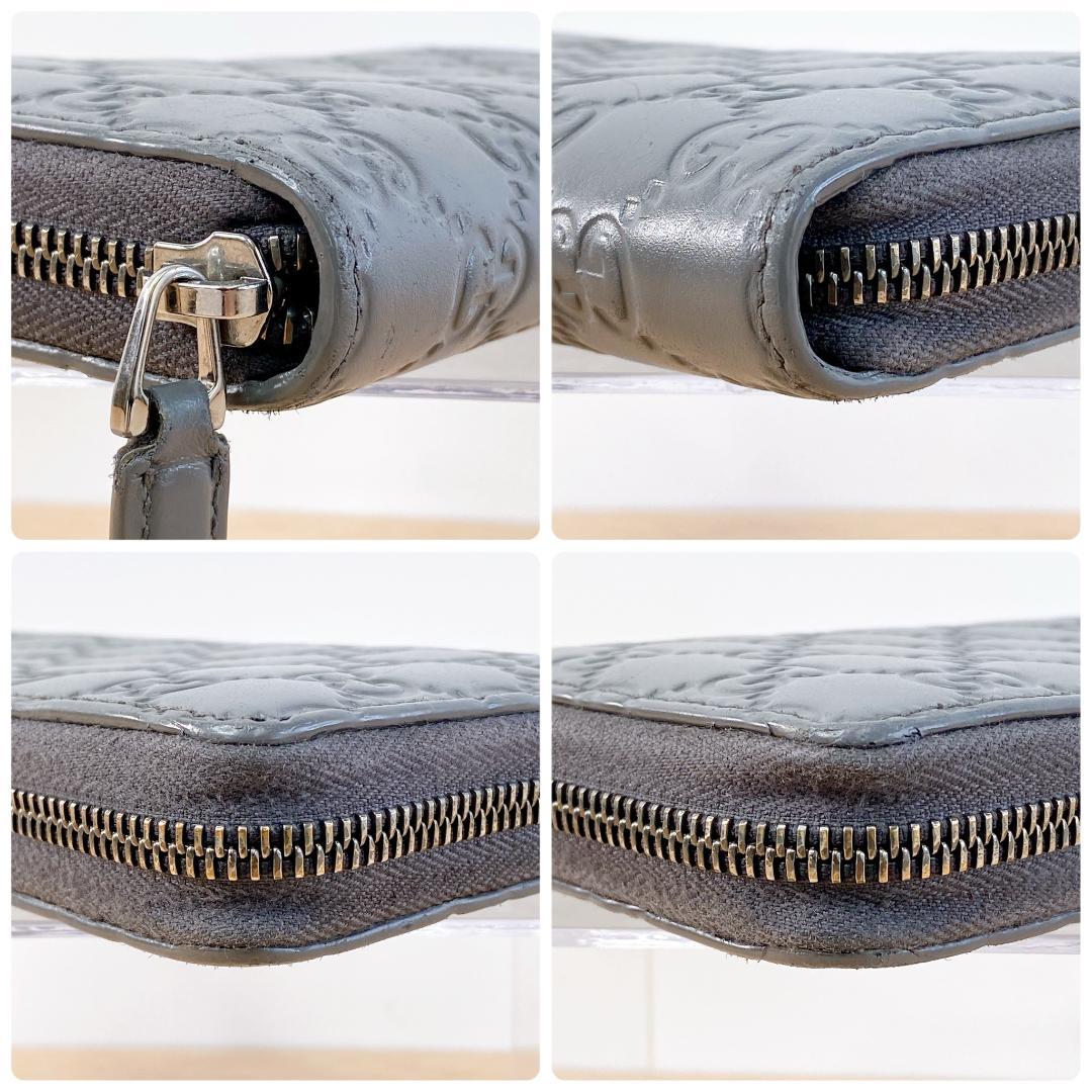 グッチ 長財布 ラウンドジップ インターロッキング GG柄 グレー レザー