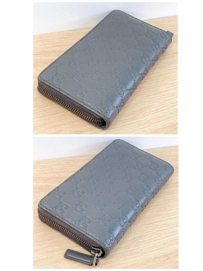 グッチ 長財布 ラウンドジップ インターロッキング GG柄 グレー レザー