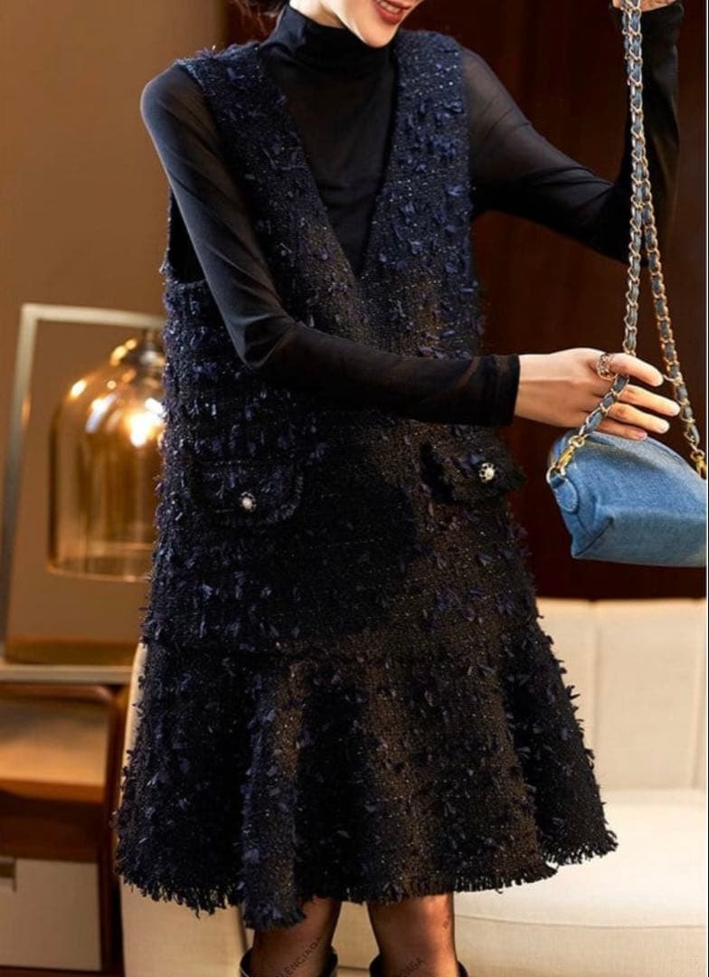 エムボーテ　ツイード フレア　ワンピース　B311