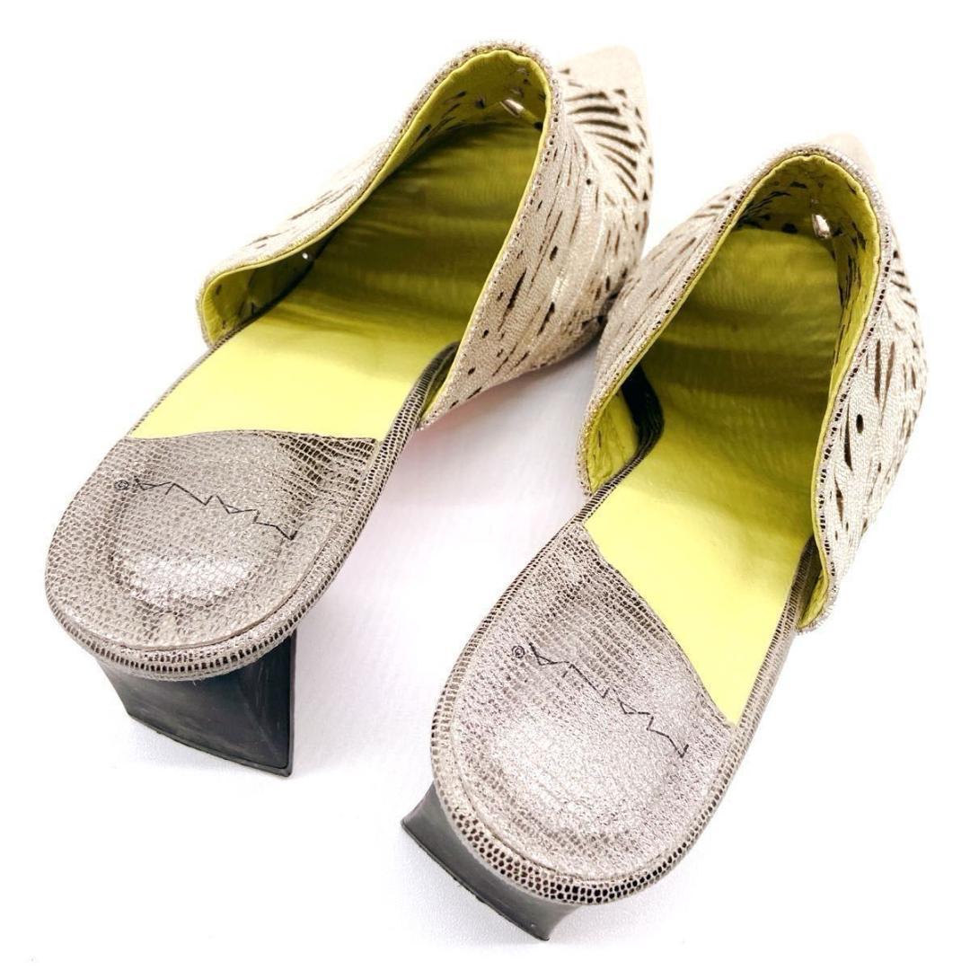 レア✨️MANA　やぎ革　ミュール　サンダル　ゴールド　チャンキーヒール　40