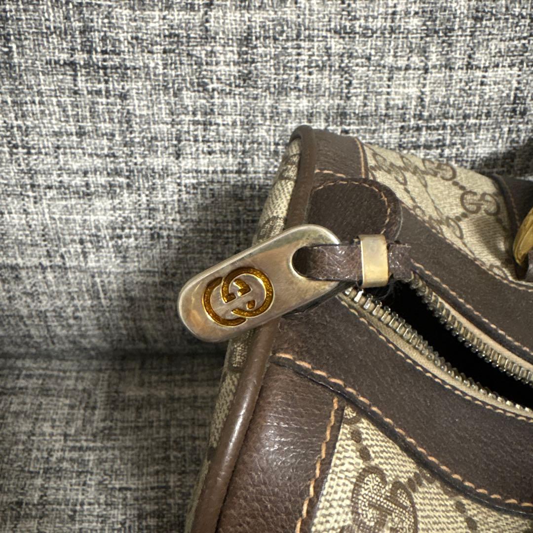 GUCCI オールドグッチ GG柄シェリーライン ミニボストンバッグ ブラウン