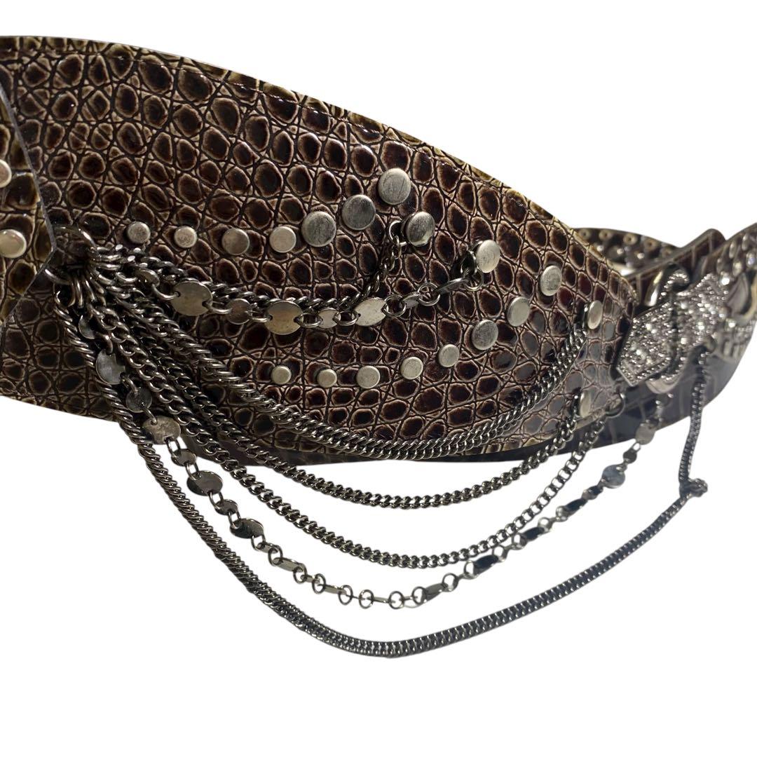 d.i.a. ダークブラウン クロコ型押しレザー ベルト　Y2K