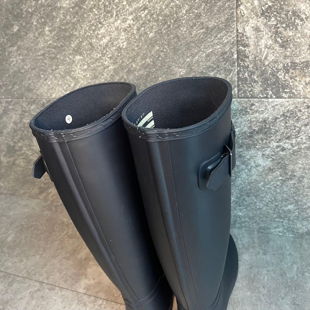 【新品】HUNTER ブラック 長靴 ロングレインブーツ　23.5cm バックル