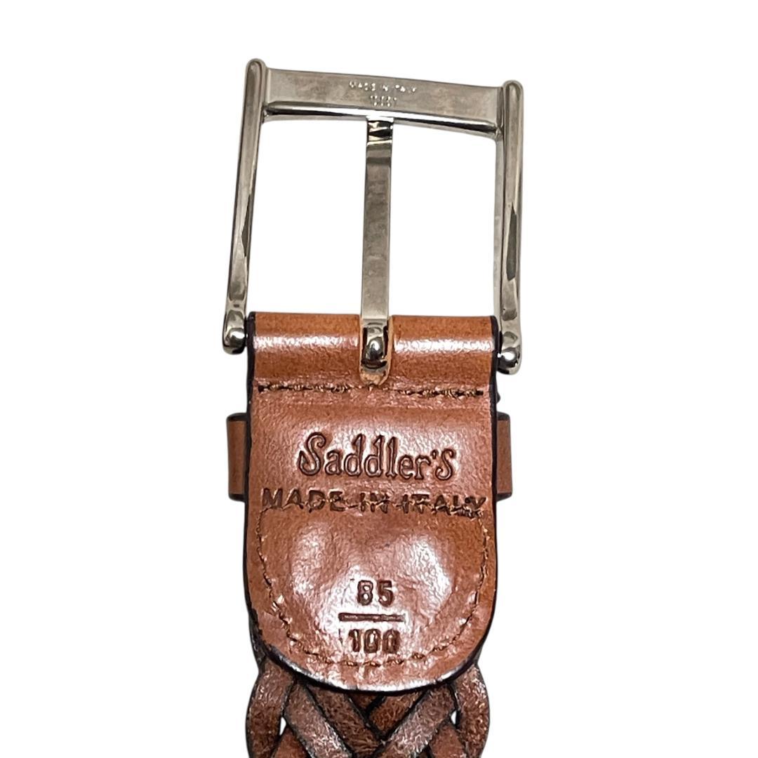 【美品】サドラーズ レザーメッシュベルト 85 L ダークブラウン