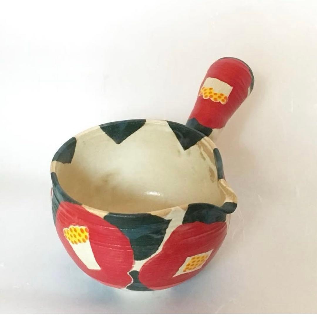 岡美希 さん　土鍋　片手鍋　ミルクパン　椿　花柄　陶芸　陶器