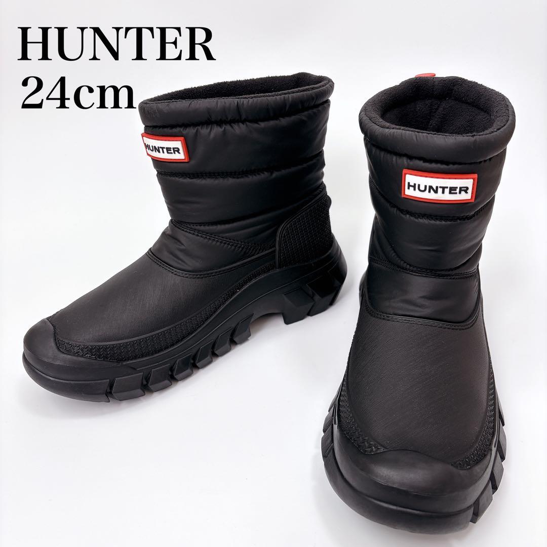 【美品】HUNTER（ハンター）スノーブーツ 24.0cm ブラック アウトドア