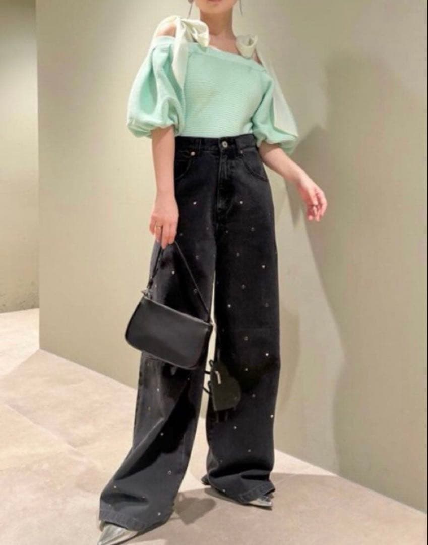 リリーブラウン　ハートビジュー　ワイドデニム　ブラック　0