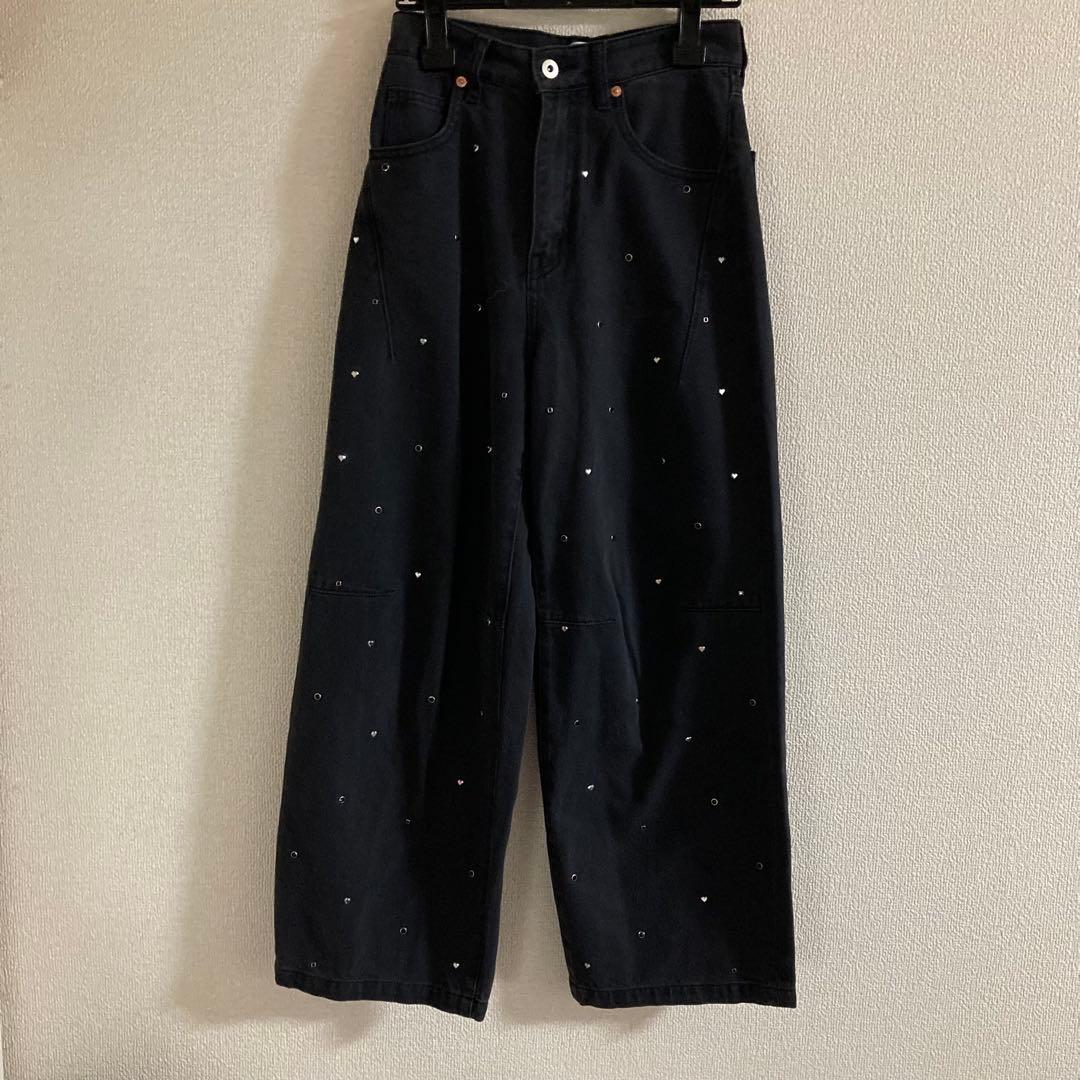 リリーブラウン　ハートビジュー　ワイドデニム　ブラック　0