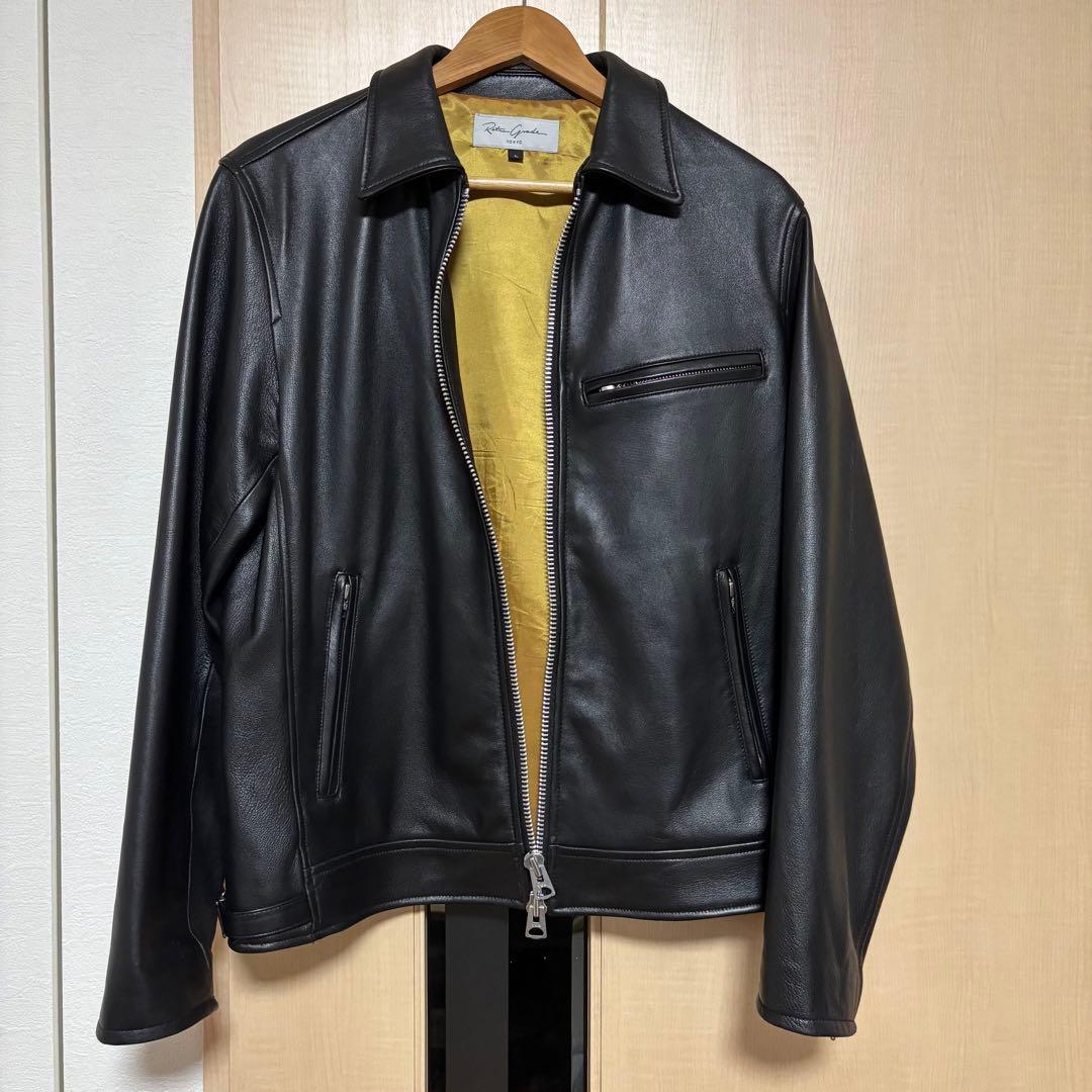 【美品】レトログレード東京 革ジャン シープレザー　ブラック×ゴールド　L