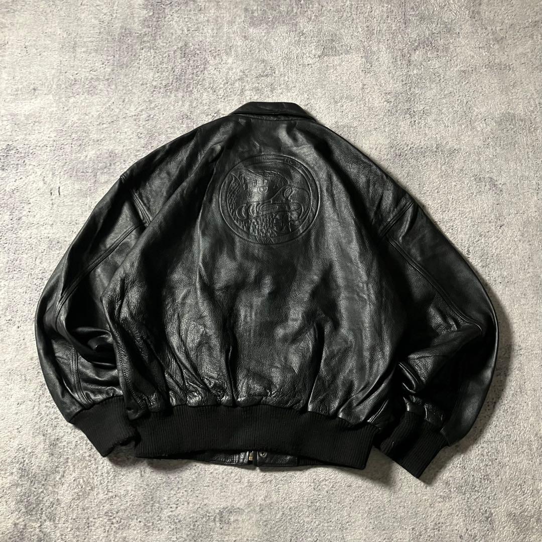 90sKETAカナダ製本革レザージャケットフライト短丈黒型押しロゴブラック