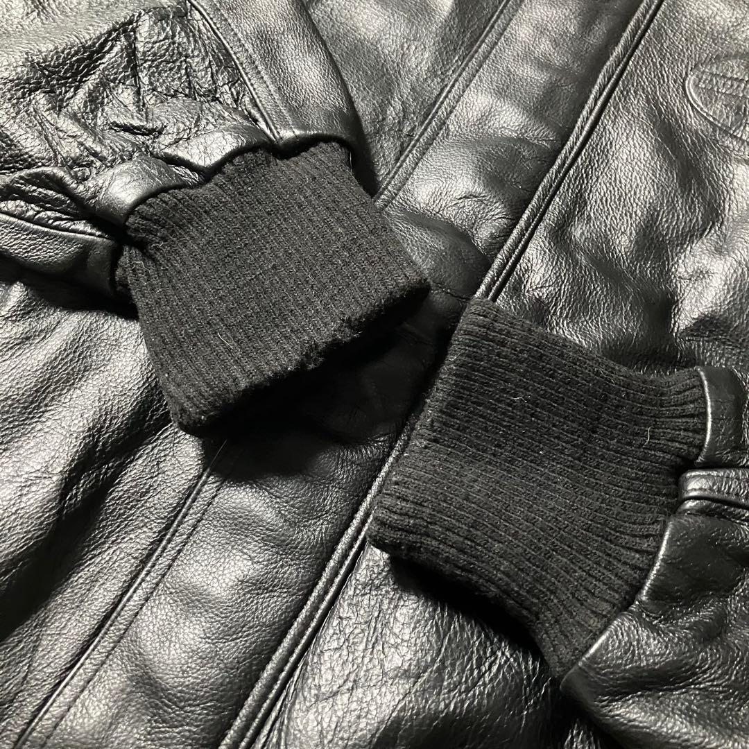 90sKETAカナダ製本革レザージャケットフライト短丈黒型押しロゴブラック