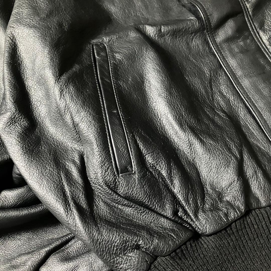 90sKETAカナダ製本革レザージャケットフライト短丈黒型押しロゴブラック