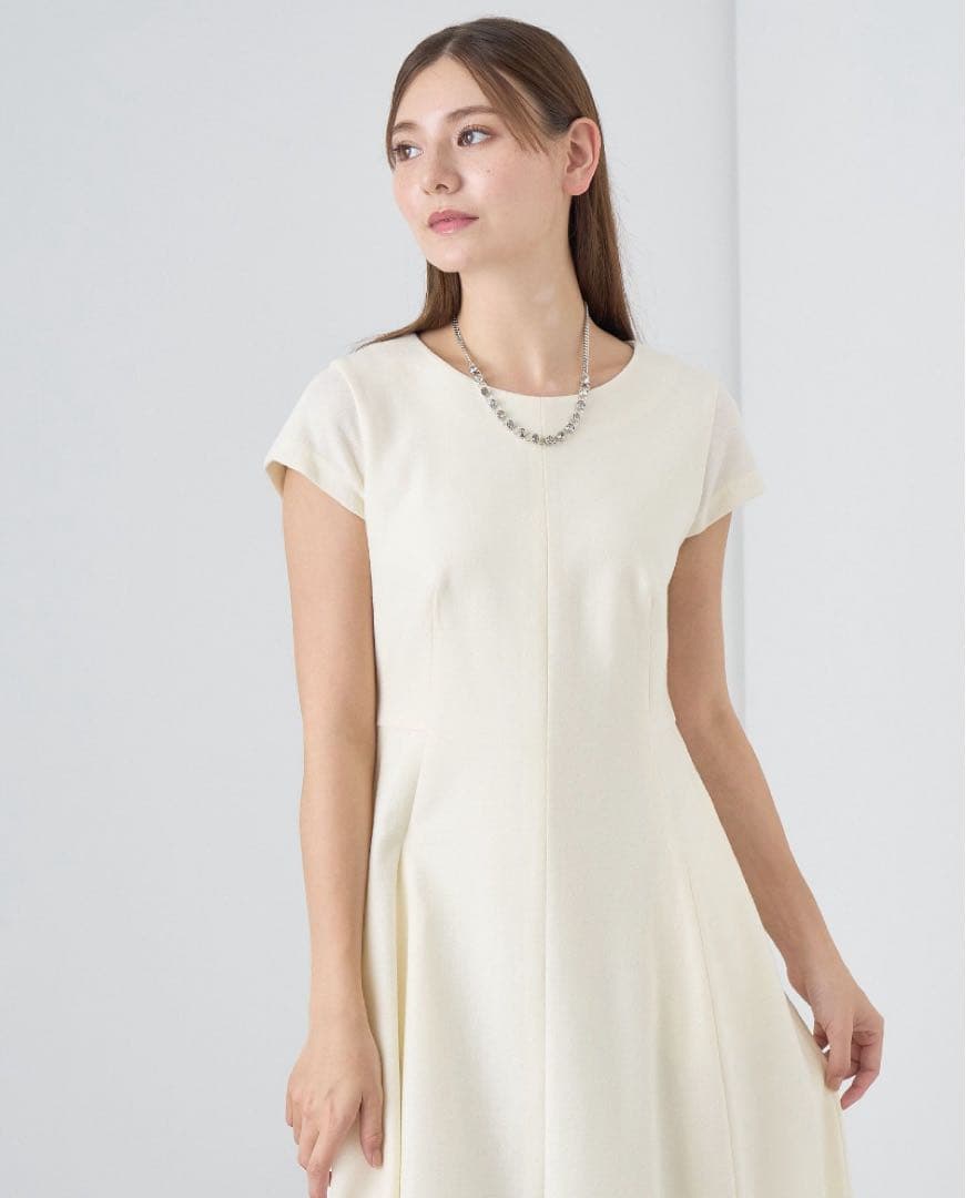 【969】アナイ　ウールツイルジャージフレアワンピース　アイボリー　38