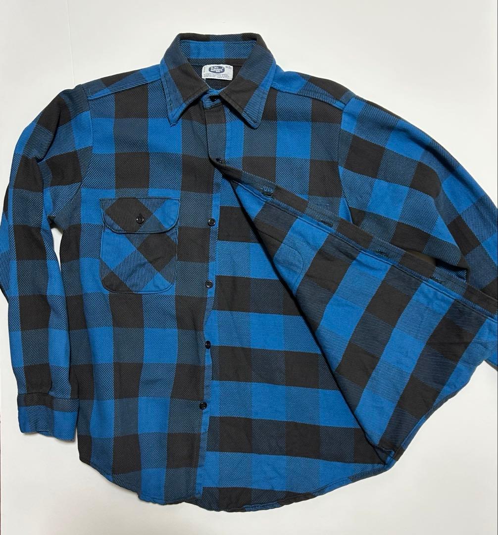 70s〜80s Mr.Leggs ネルシャツ ブロックチェック青黒