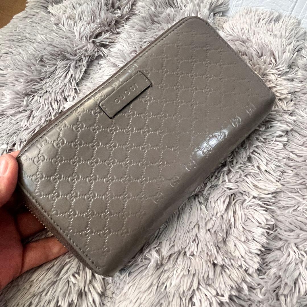 GUCCI マイクロシマ　ラウンドファスナー　グレー　長財布　メンズ　レディース