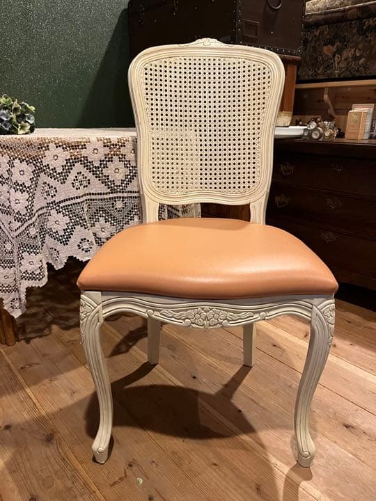 ロココ調 椅子 ② アンティーク 籐 ラタン 白家具 ビンテージ ピンク 姫系
