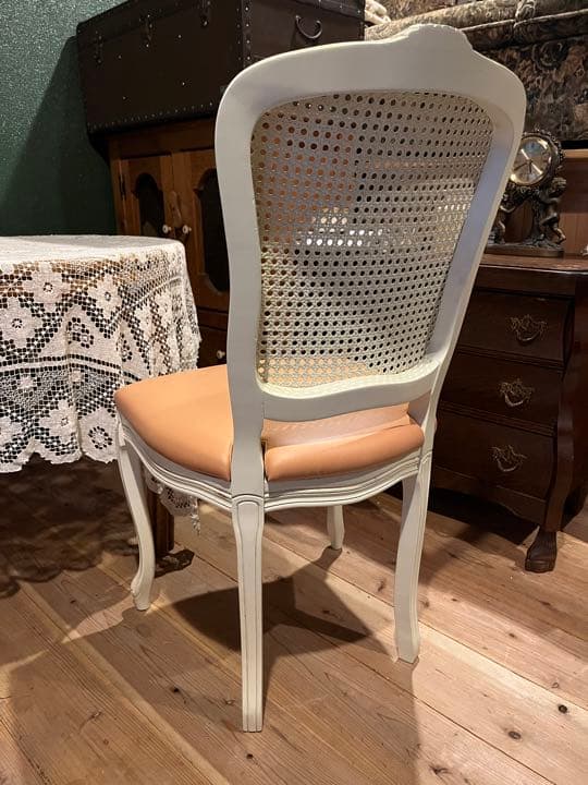 ロココ調 椅子 ② アンティーク 籐 ラタン 白家具 ビンテージ ピンク 姫系