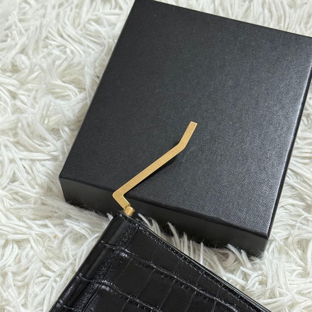 ⭐️新品未使用⭐️　サンローラン　YSL　カサンドラロゴ　クロコ型押　マネークリップ