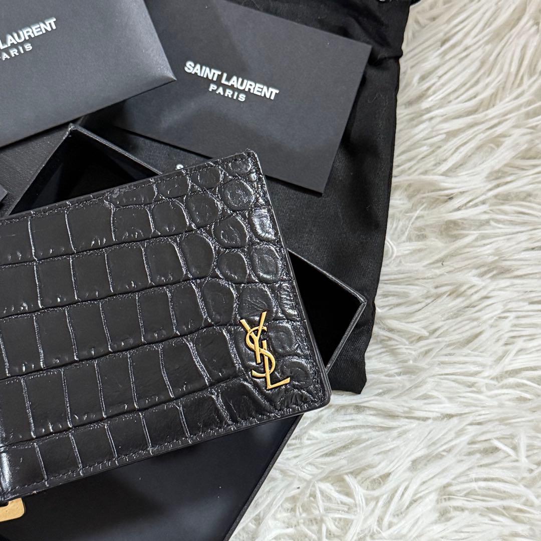 ⭐️新品未使用⭐️　サンローラン　YSL　カサンドラロゴ　クロコ型押　マネークリップ