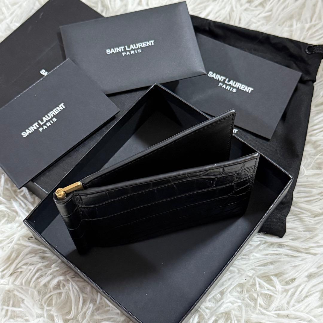 ⭐️新品未使用⭐️　サンローラン　YSL　カサンドラロゴ　クロコ型押　マネークリップ
