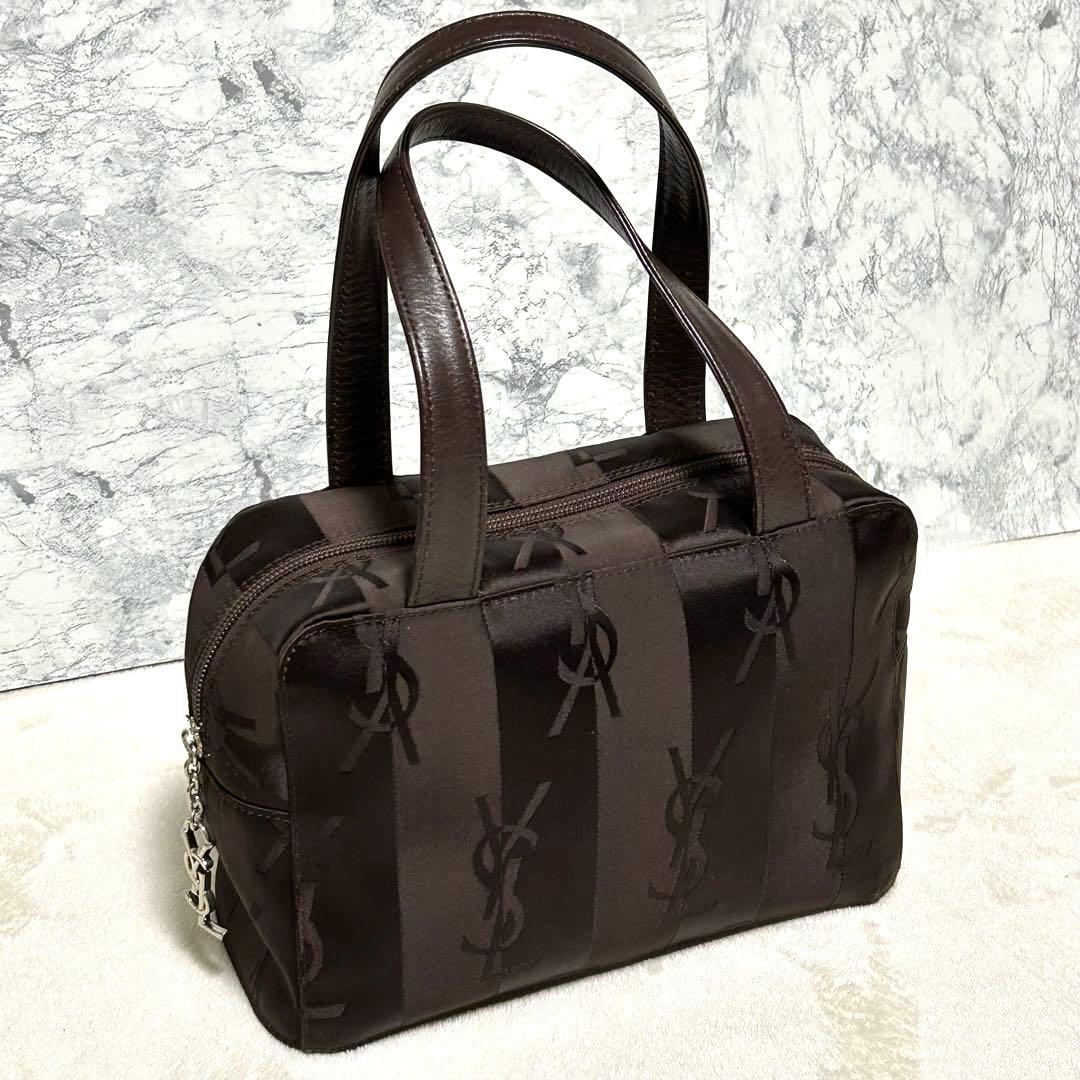 YSL イヴサンローラン ロゴ総柄 ハンドバッグ ブラウン系