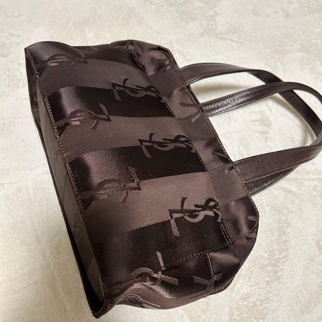 YSL イヴサンローラン ロゴ総柄 ハンドバッグ ブラウン系